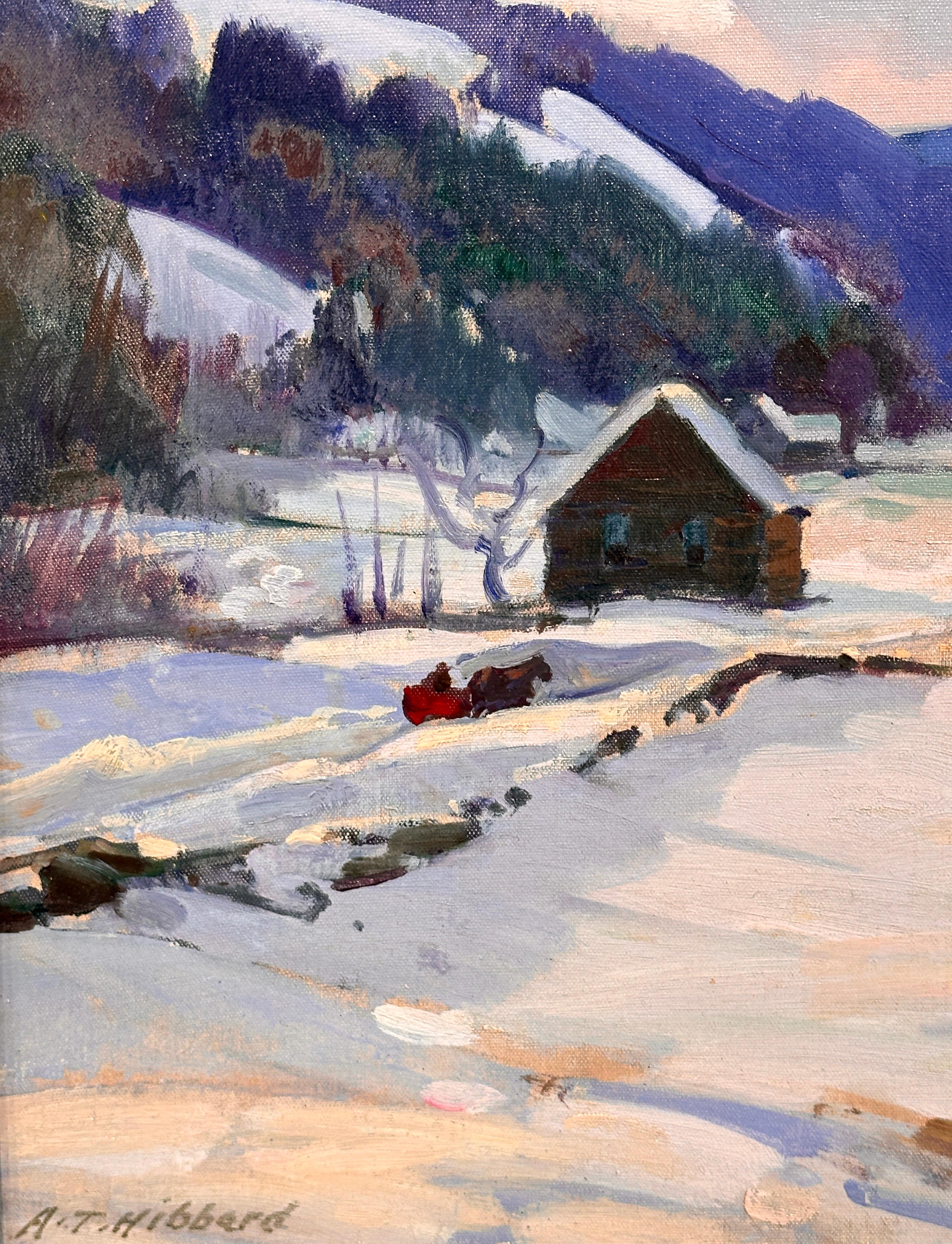 Artista de Rockport Pintura de paisaje invernal Resplandor de la luz solar Vermont - Painting impresionista estadounidense de Aldro Thompson Hibbard