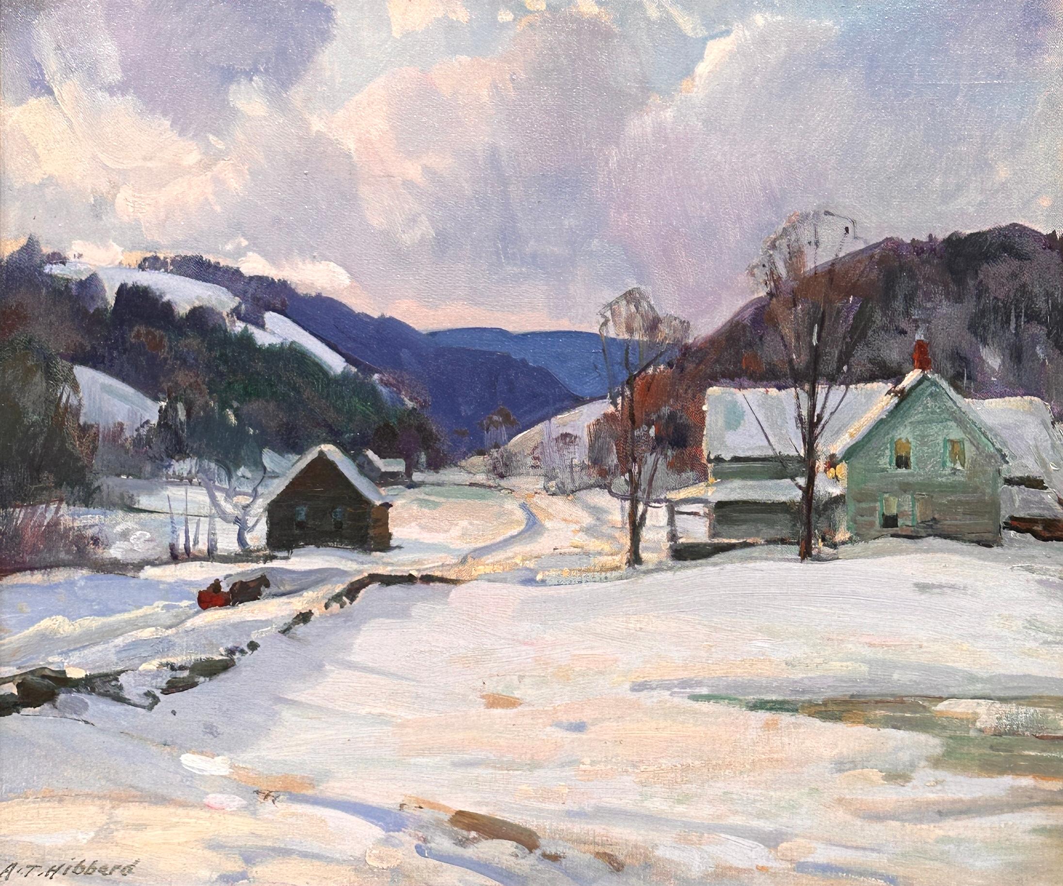Landscape Painting de Aldro Thompson Hibbard - Artista de Rockport Pintura de paisaje invernal Resplandor de la luz solar Vermont