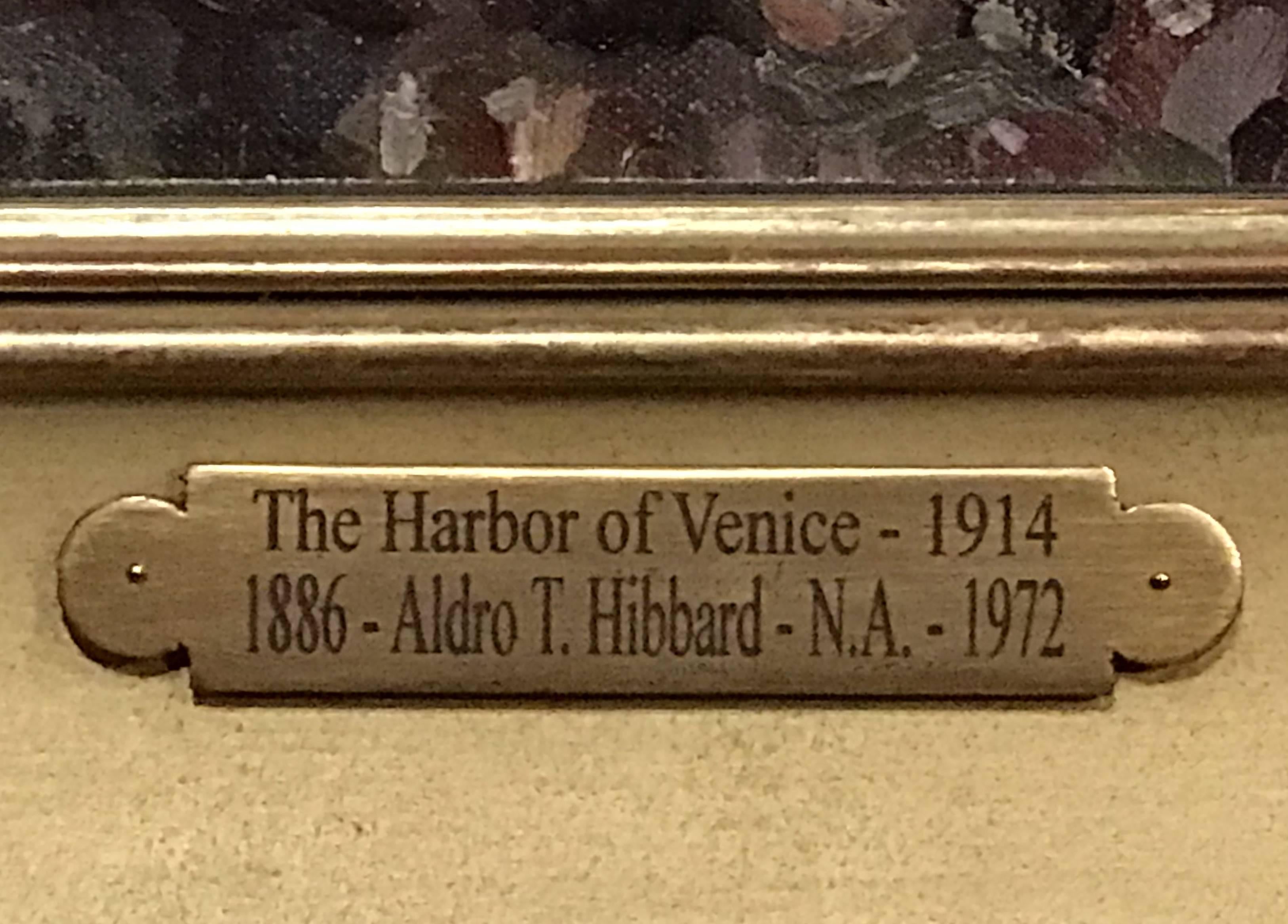 Die feine impressionistische italienische Hafenszene in Venedig mit Booten:: die ihren Fang der damaligen Zeit entladen:: wurde vom amerikanischen Künstler Aldro Thompson Hibbard (1886-1972) gemalt. Hibbard wurde in Falmouth:: Vermont:: geboren und