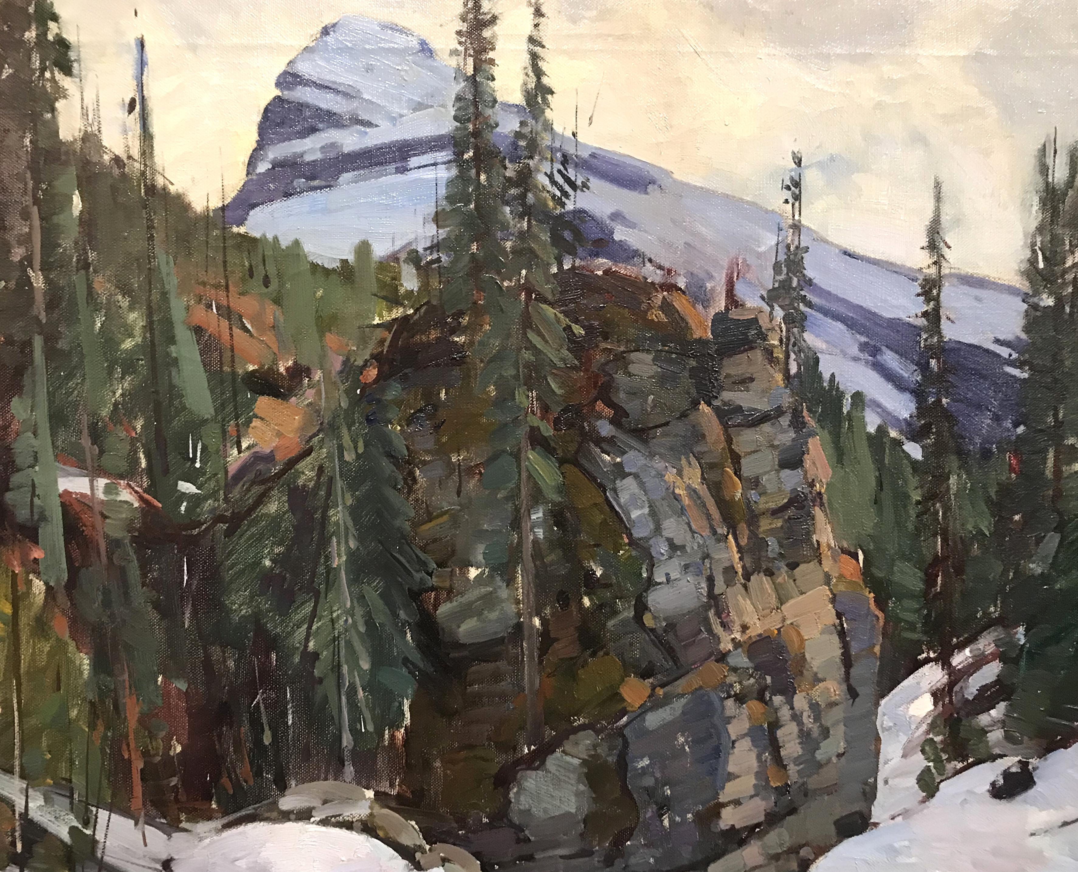 Lone Peak, Rocheuses canadiennes - Impressionnisme américain Painting par Aldro Thompson Hibbard