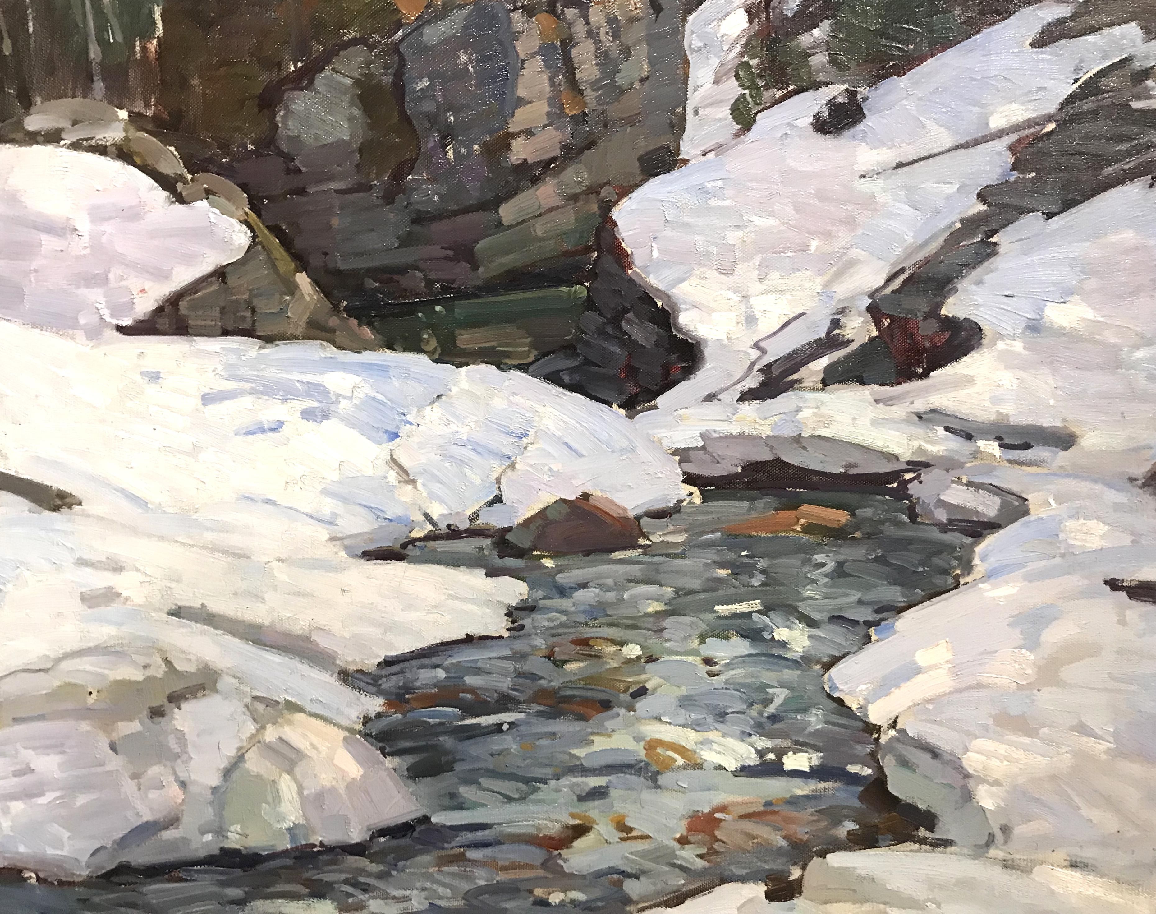 Lone Peak, Rocheuses canadiennes - Marron Landscape Painting par Aldro Thompson Hibbard