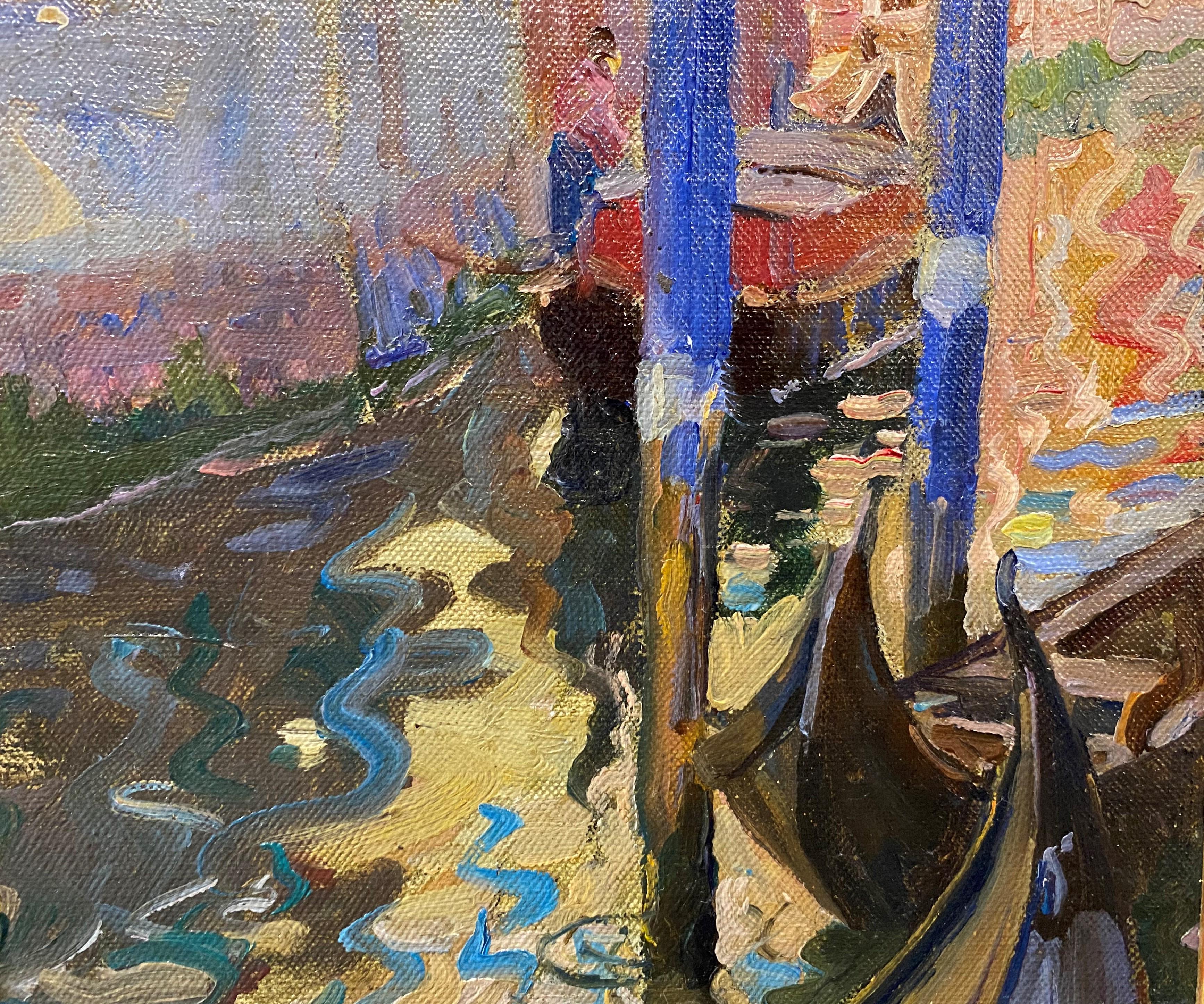 Venezianischer Kanal (Braun), Landscape Painting, von Aldro Thompson Hibbard