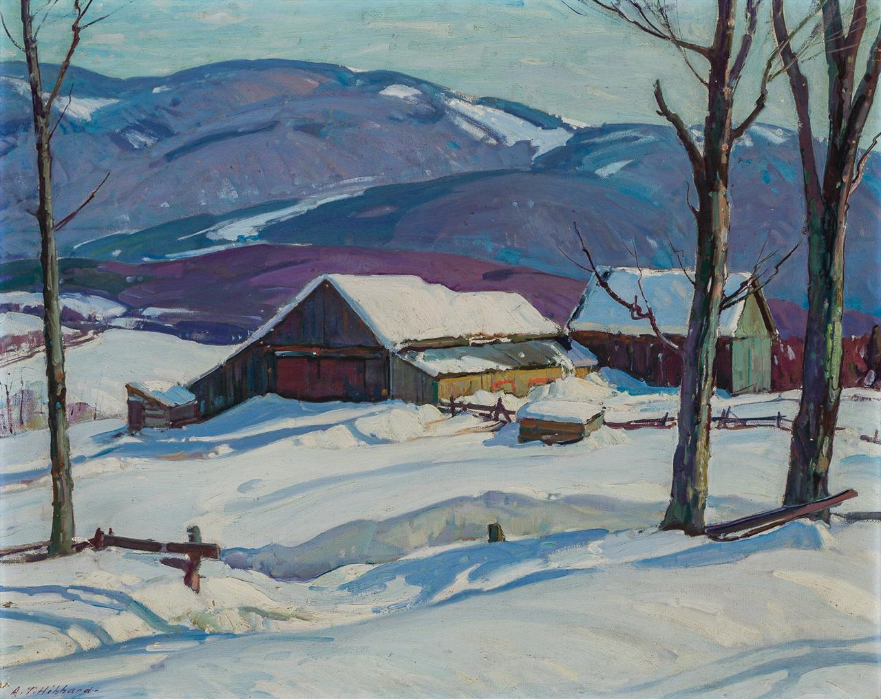 Aldro Thompson Hibbard Landscape Painting - Vermont Farm in Winter, Aldro Hibbard, New England Impressionist Snow Landscape