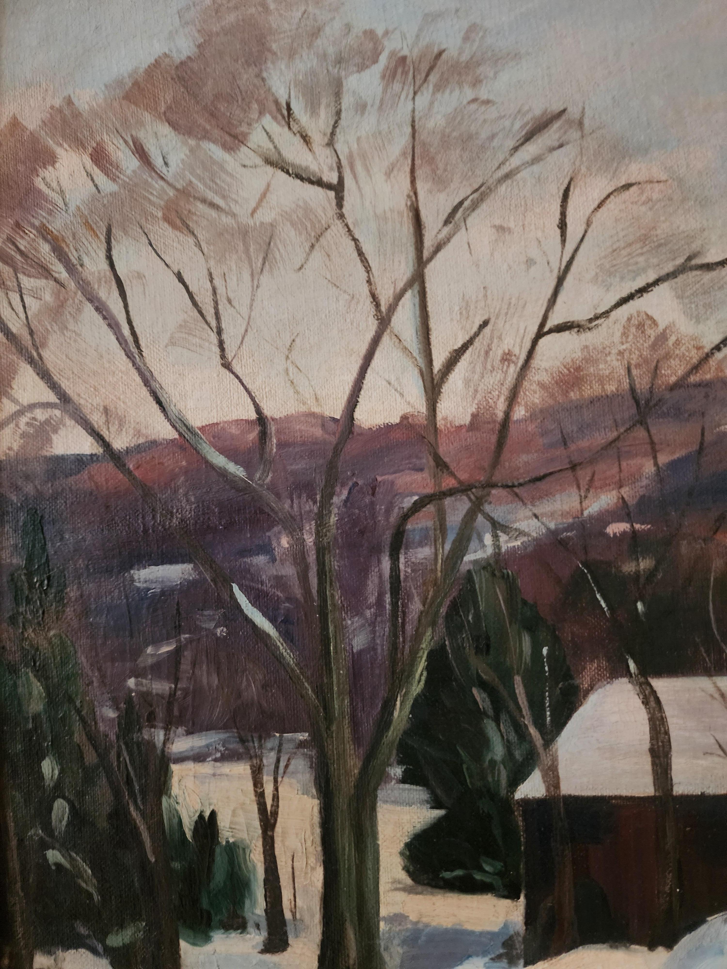 Paisaje de invierno - Painting realista estadounidense de Aldro Thompson Hibbard