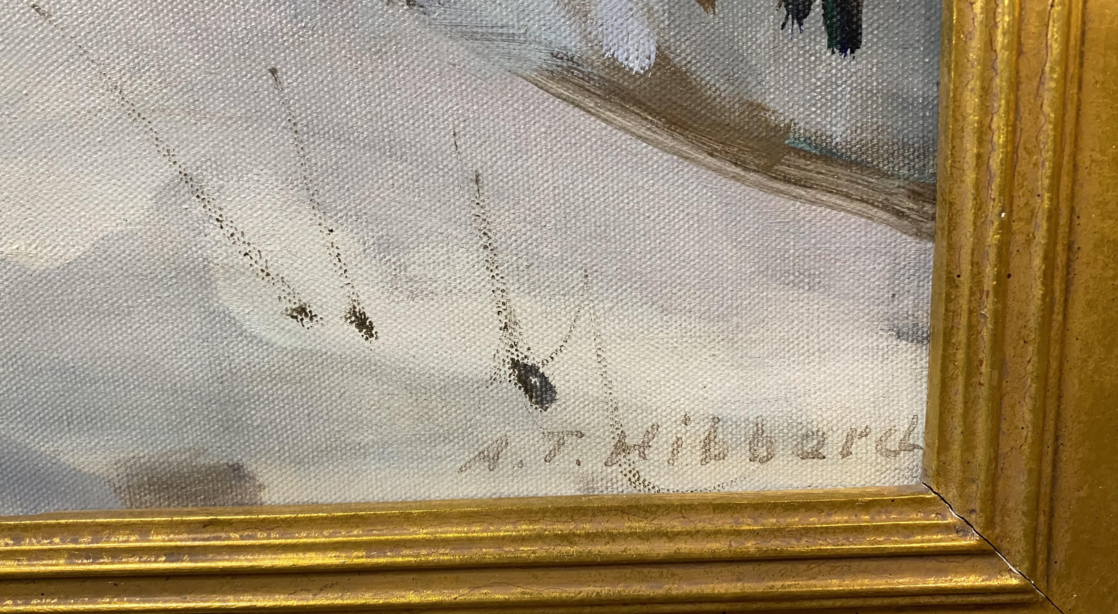 Un excepcional  Paisaje invernal boscoso con un manto de nieve recién caída del conocido artista estadounidense Aldro Thompson Hibbard (1886-1972). Hibbard nació en Falmouth (Massachusetts), estudió en el Massachusetts College of Art y en la Boston