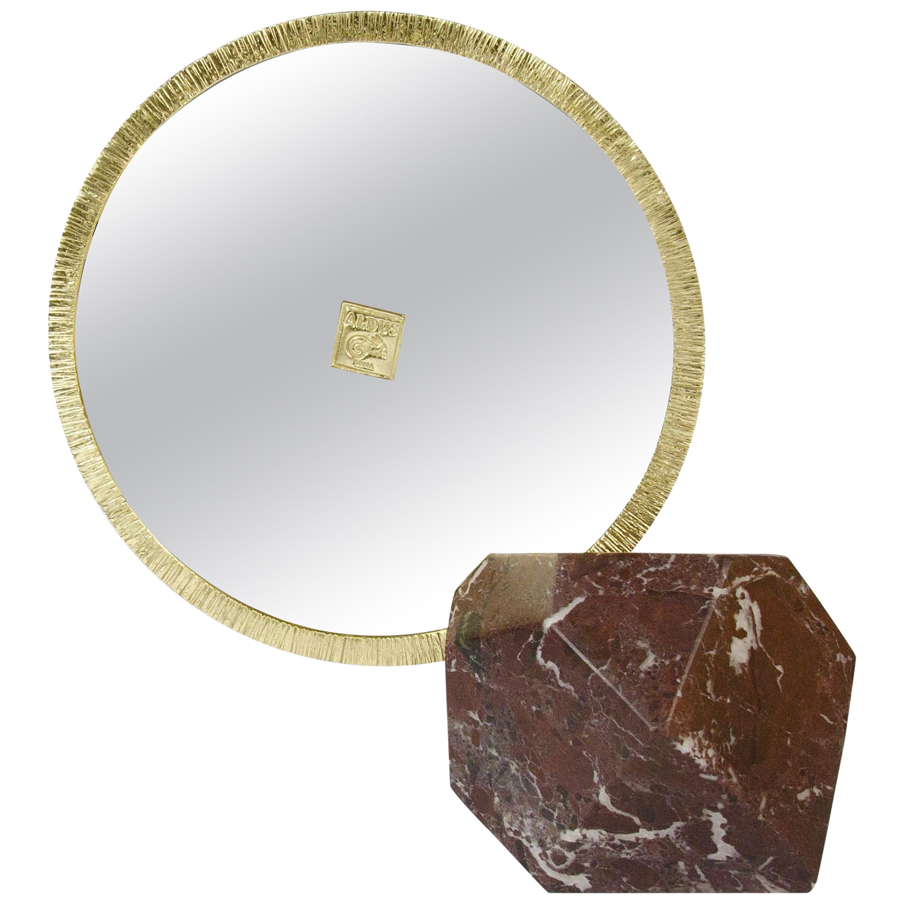 Aldus, "Ebe, " Bronze and Marble Table Mirror, Italy, 2017