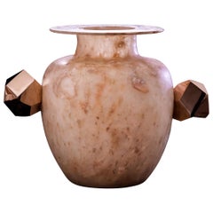 Aldus "Eos" Alabaster Vase with Cast Bronze Decoration, Contemporary
