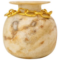 Aldus "Eos Con Collana Anelli" Alabaster Vase, Bronze Decoration, Contemporary