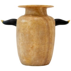 Aldus "Eos Con Corna" Alabaster Vase with Cast Bronze Decoration, Contemporary