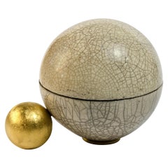 Aldus, "Gaia" Box, Raku Ceramic, Bronze Decoration, Gold Plated, Contemporary