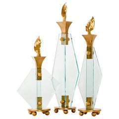 Aldus, "Wings, " Bronze and Glass Candlesticks, Italy, 2013