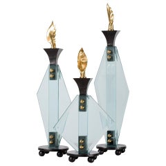 Aldus, "Wings, " Glass and Bronze Candlesticks, Italy, 2013