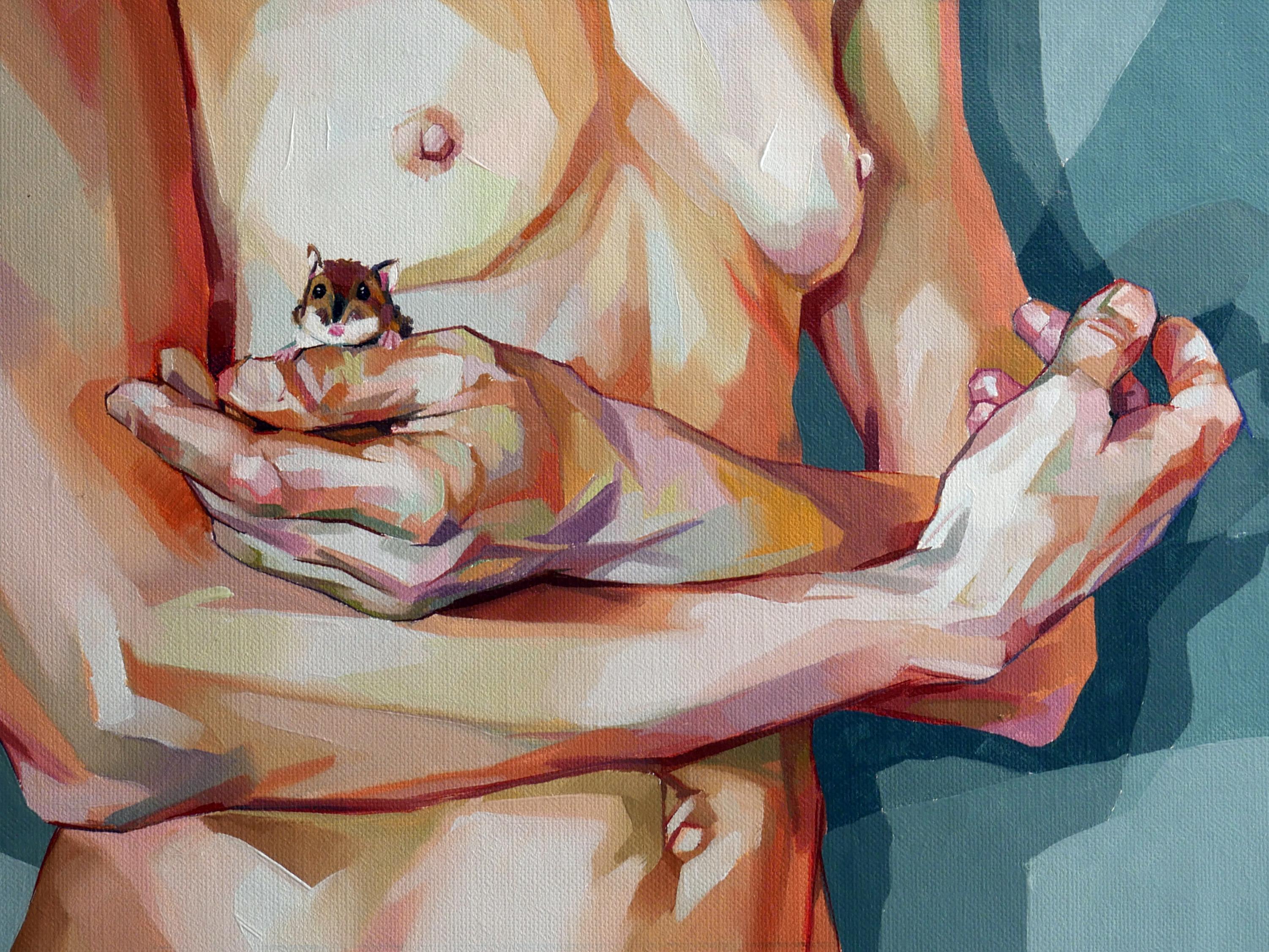 "Serenidad en la mano izquierda" de Ale Casanova, Pintura original, Retrato desnudo