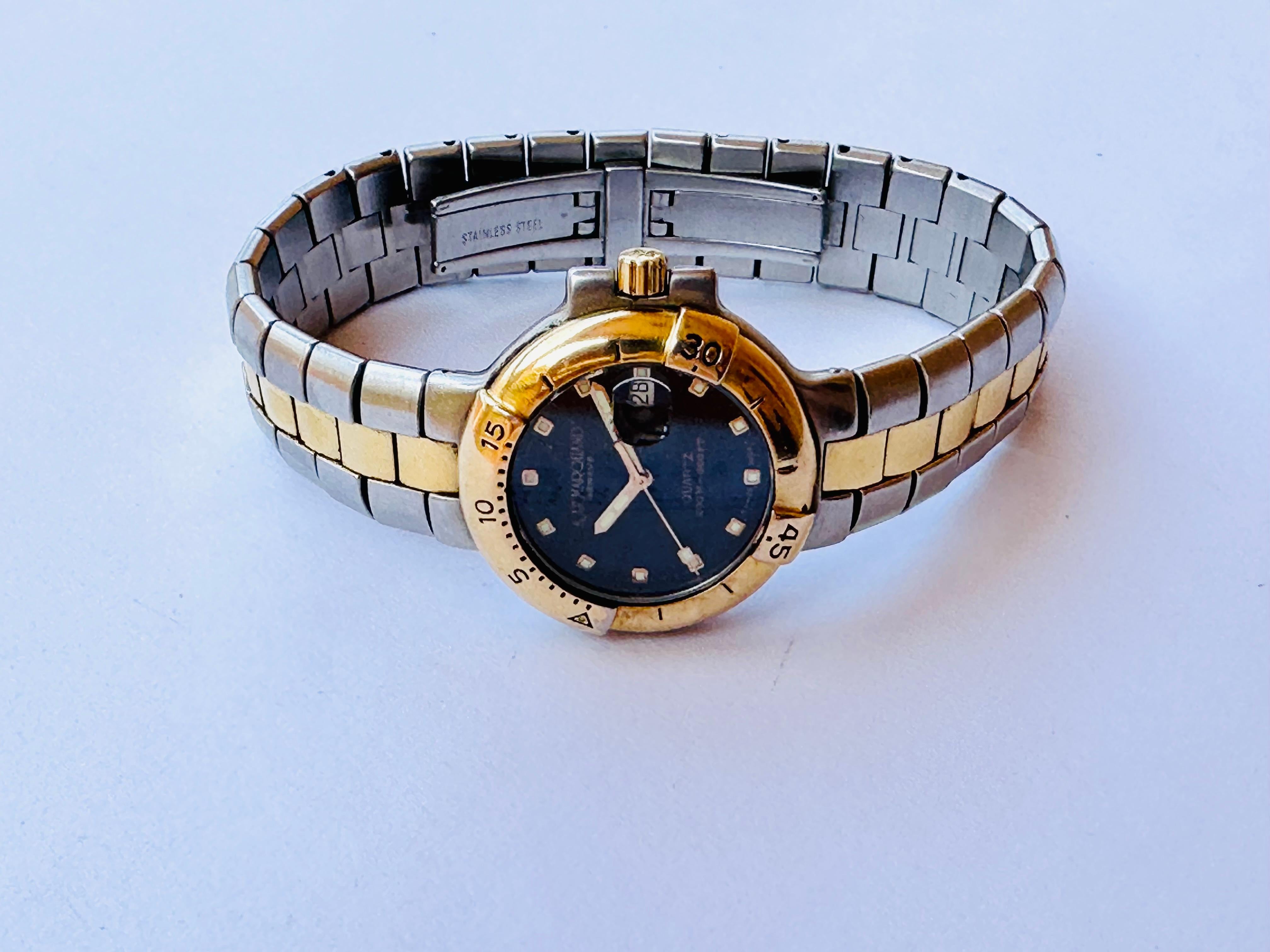 Brand: ALE MARQUAND

Model: Geneve

Reference Number: 600 4 936

Country Of Manufacture: Switzerland

Movement: Quartz

Case Material: Gold Plated Stainless steel

Measurements : Case width: 30 mm. (without crown)

Band Type : Gold Plated &