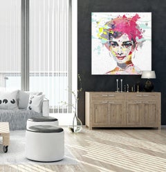 Audrey -  Buntes figuratives Pop-Art-Porträt-Collage-Kunstwerk