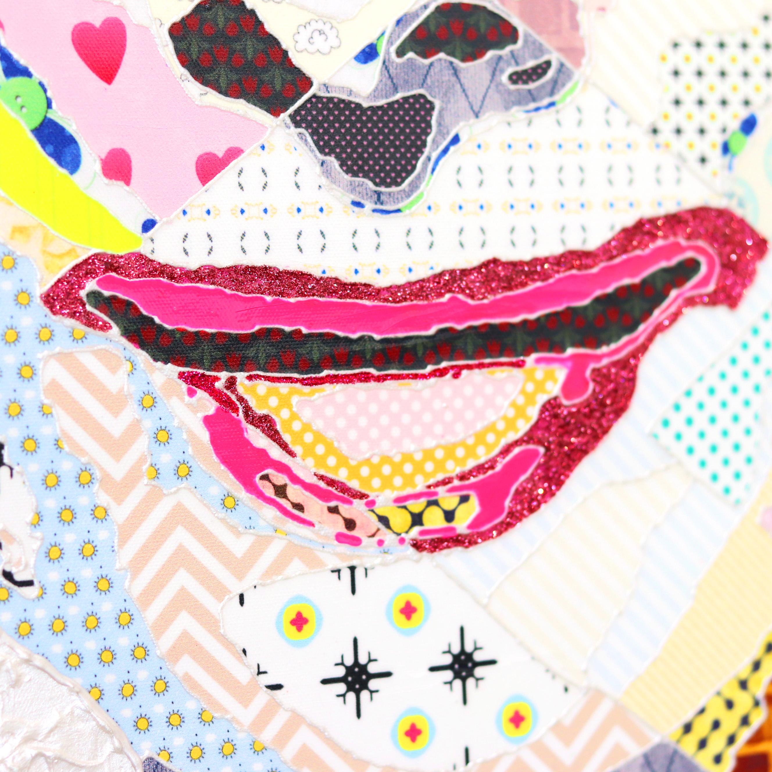 Audrey -  Collage Retrato Figurativo Pop Art Colorido en venta 2