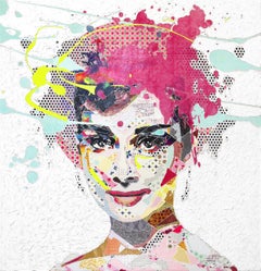 Audrey -  Pop Art coloré Portrait figuratif Collage Œuvre d'art