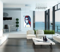 Mila - Texturierte Grafik Große blaue figurative Pop-Art Frau Originalgemälde