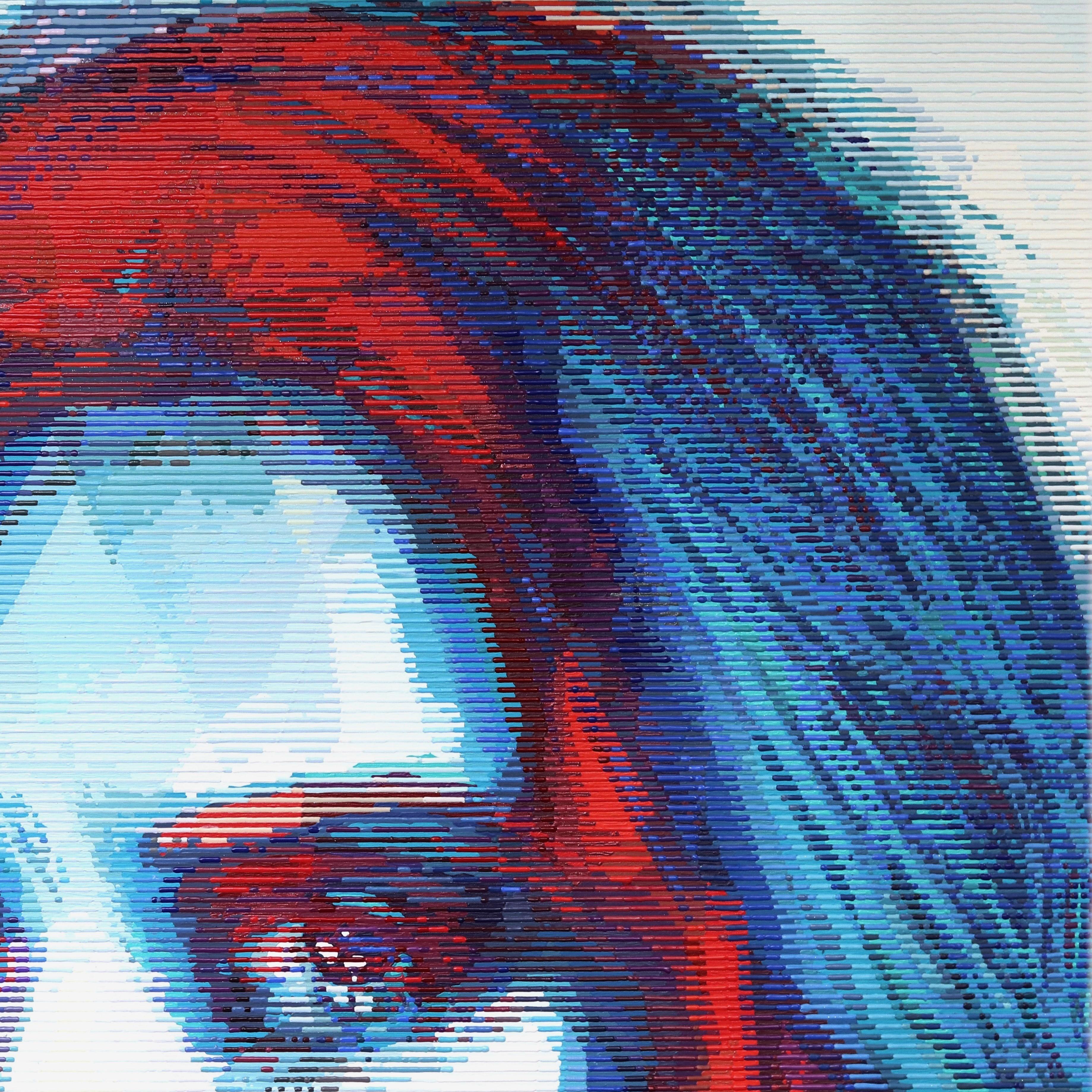 Mila - Textura Gráfica Azul Grande Figurativa Pop Art Mujer Pintura Original en venta 3