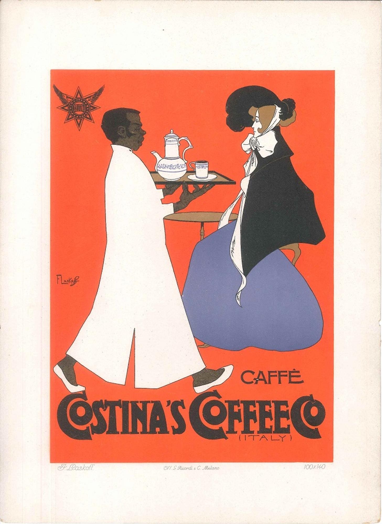 Costina's Coffee - Vintage Advertising Lithograph by A. Terzi - 1900 ca. - Print by Aleardo Terzi