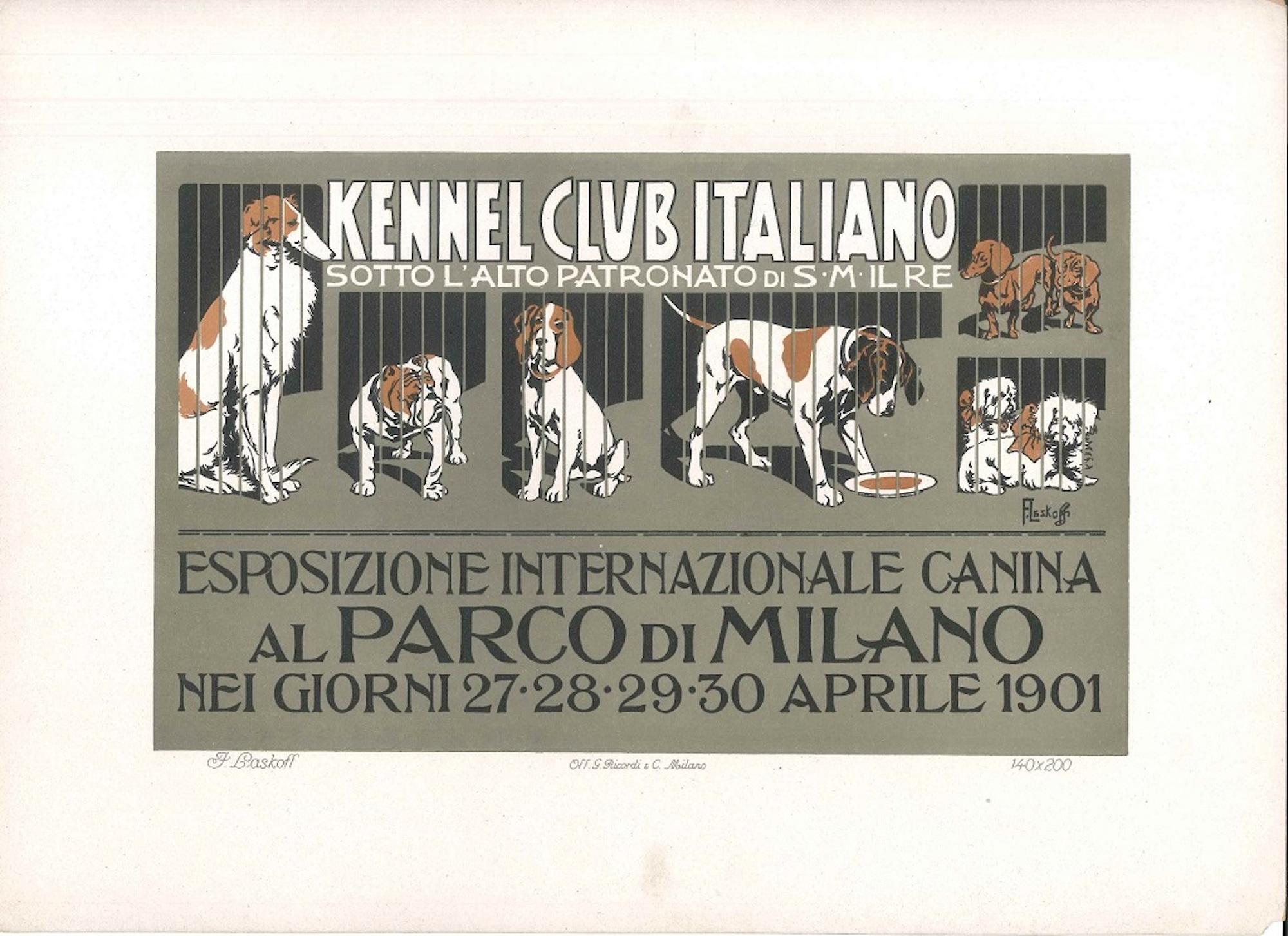 Esposizione Internazionale Canina-Vintage Adv Lithograph by A. Terzi-1900 ca. - Print by Aleardo Terzi