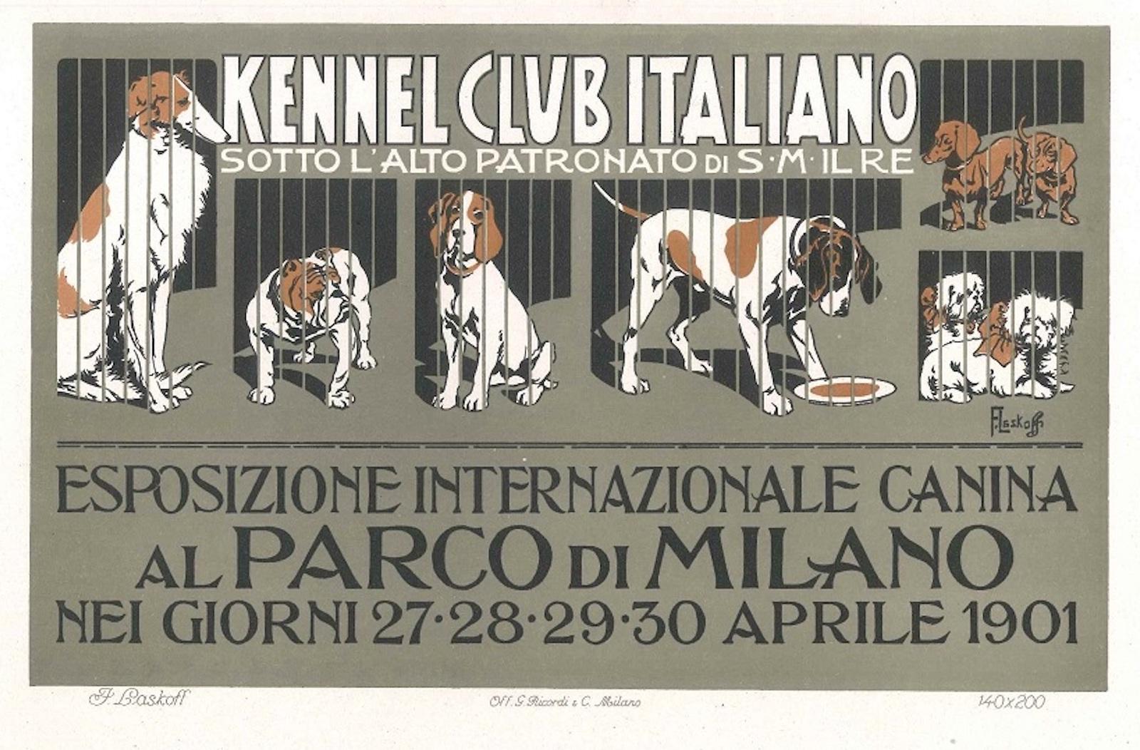 Aleardo Terzi Figurative Print - Esposizione Internazionale Canina-Vintage Adv Lithograph by A. Terzi-1900 ca.