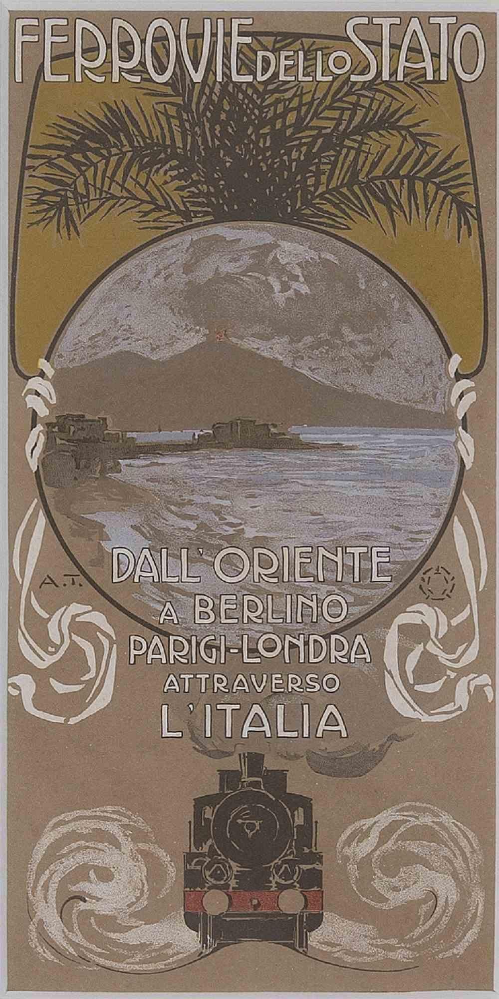 Italienische Staatsbahnen – Lithographie von A. Terzi – frühes 20. Jahrhundert