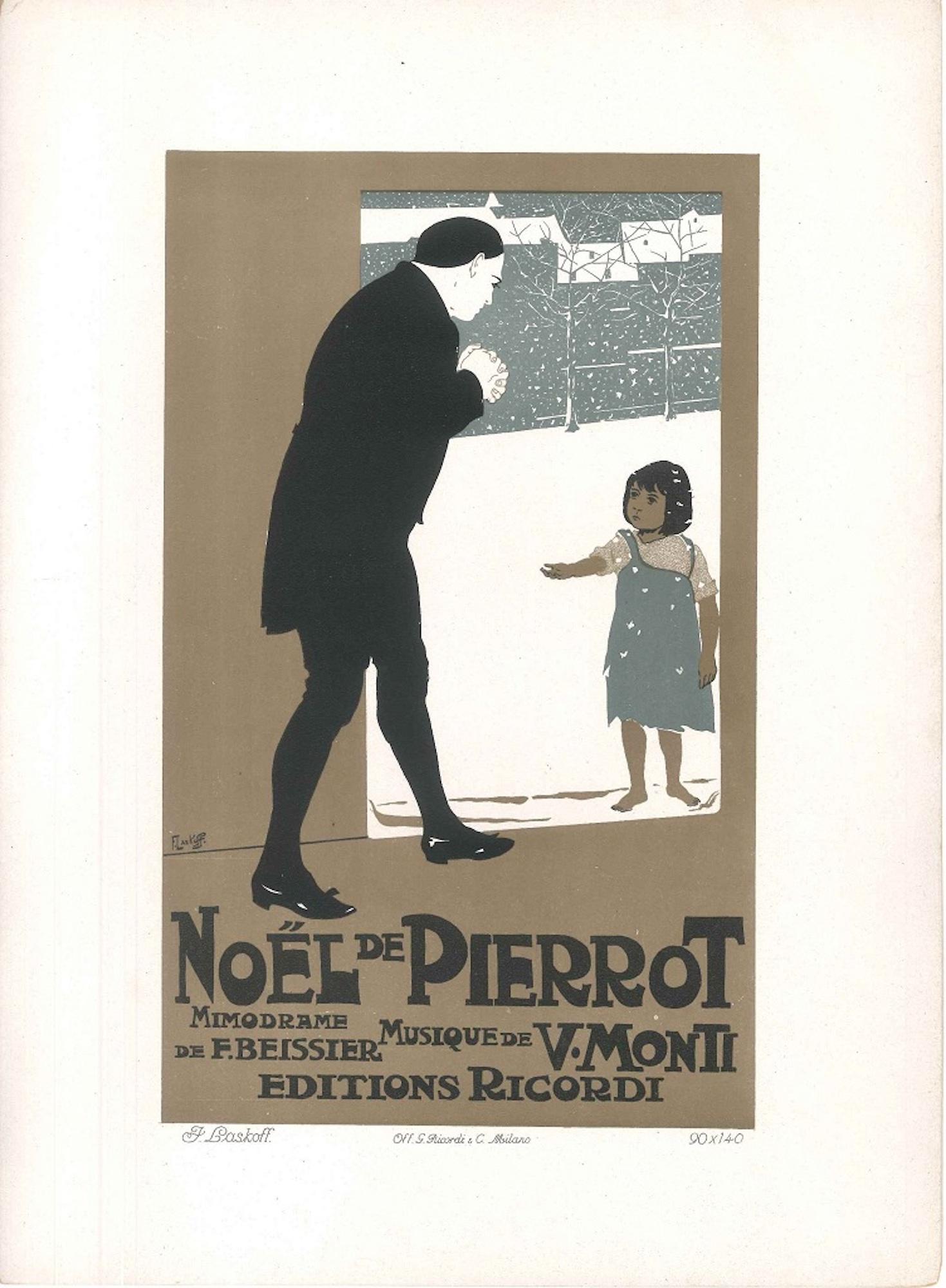 Noel de Pierrot - Vintage Advertising Lithograph by A. Terzi - 1900 ca. - Print by Aleardo Terzi