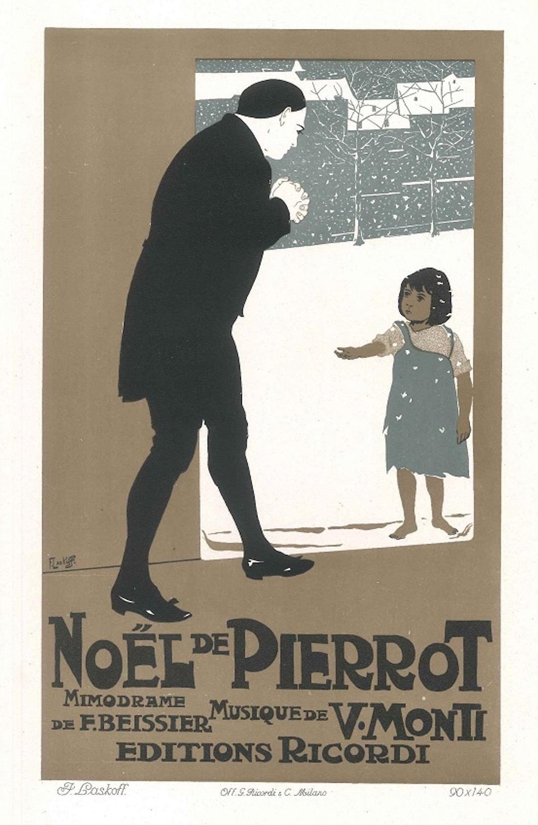 Aleardo Terzi Figurative Print - Noel de Pierrot - Vintage Advertising Lithograph by A. Terzi - 1900 ca.
