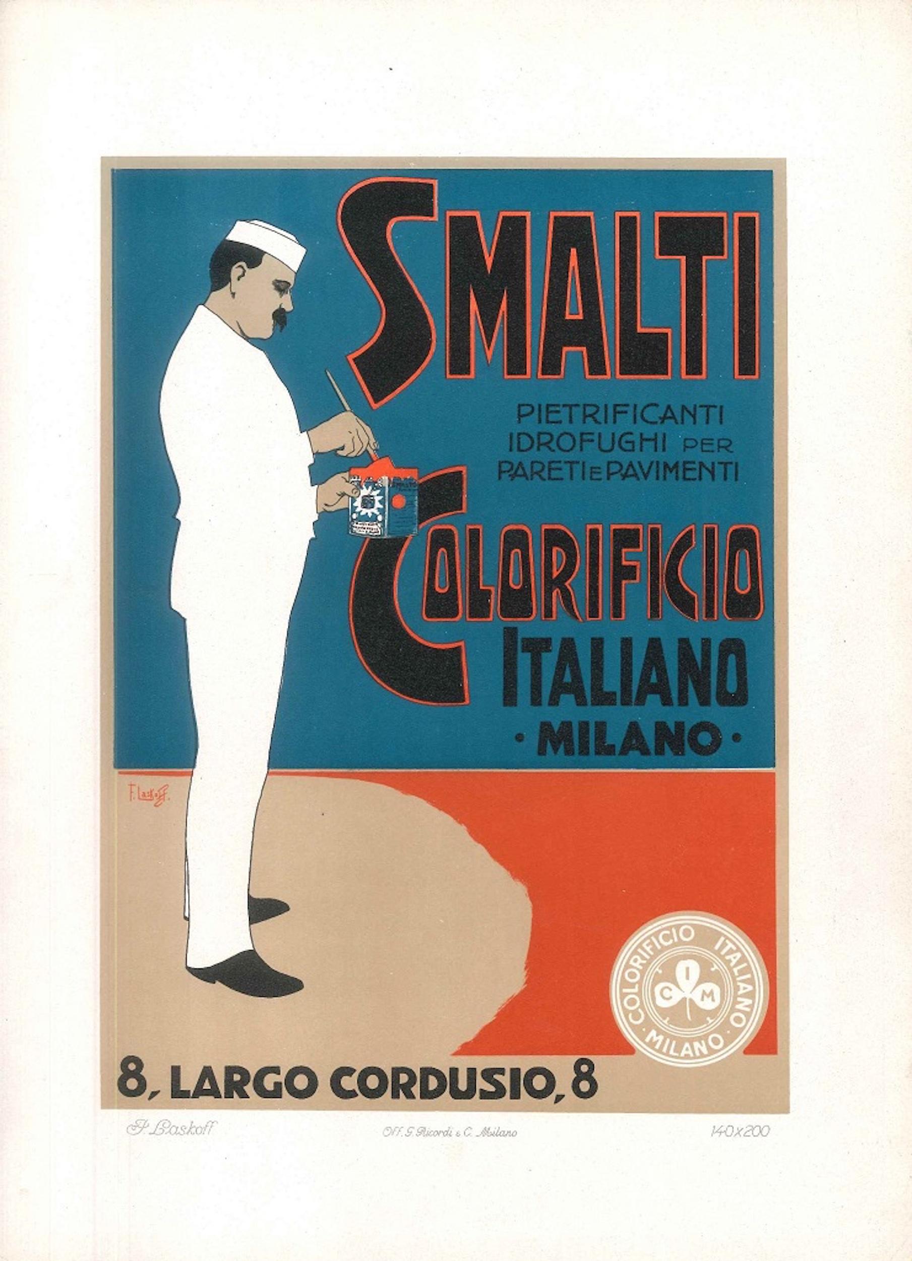 Smalti Colorificio - Vintage Advertising Lithograph by A. Terzi - 1900 ca. - Print by Aleardo Terzi