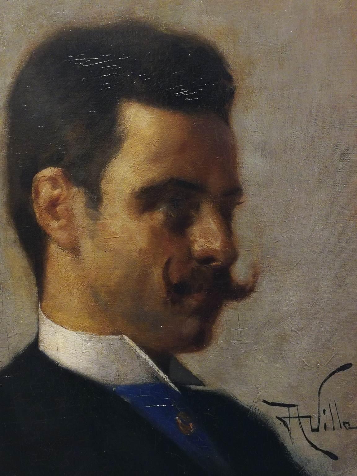 Portrait masculin de Villa Moustache sur toile à l'huile signée Aleardo, 1890 - Painting de Aleardo Villa
