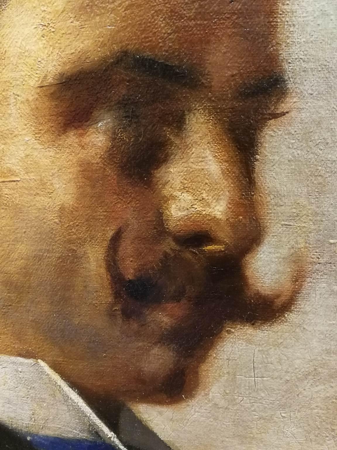 Signed Aleardo Villa Male Moustache Portrait 1890 circa oil canvas For Sale 1