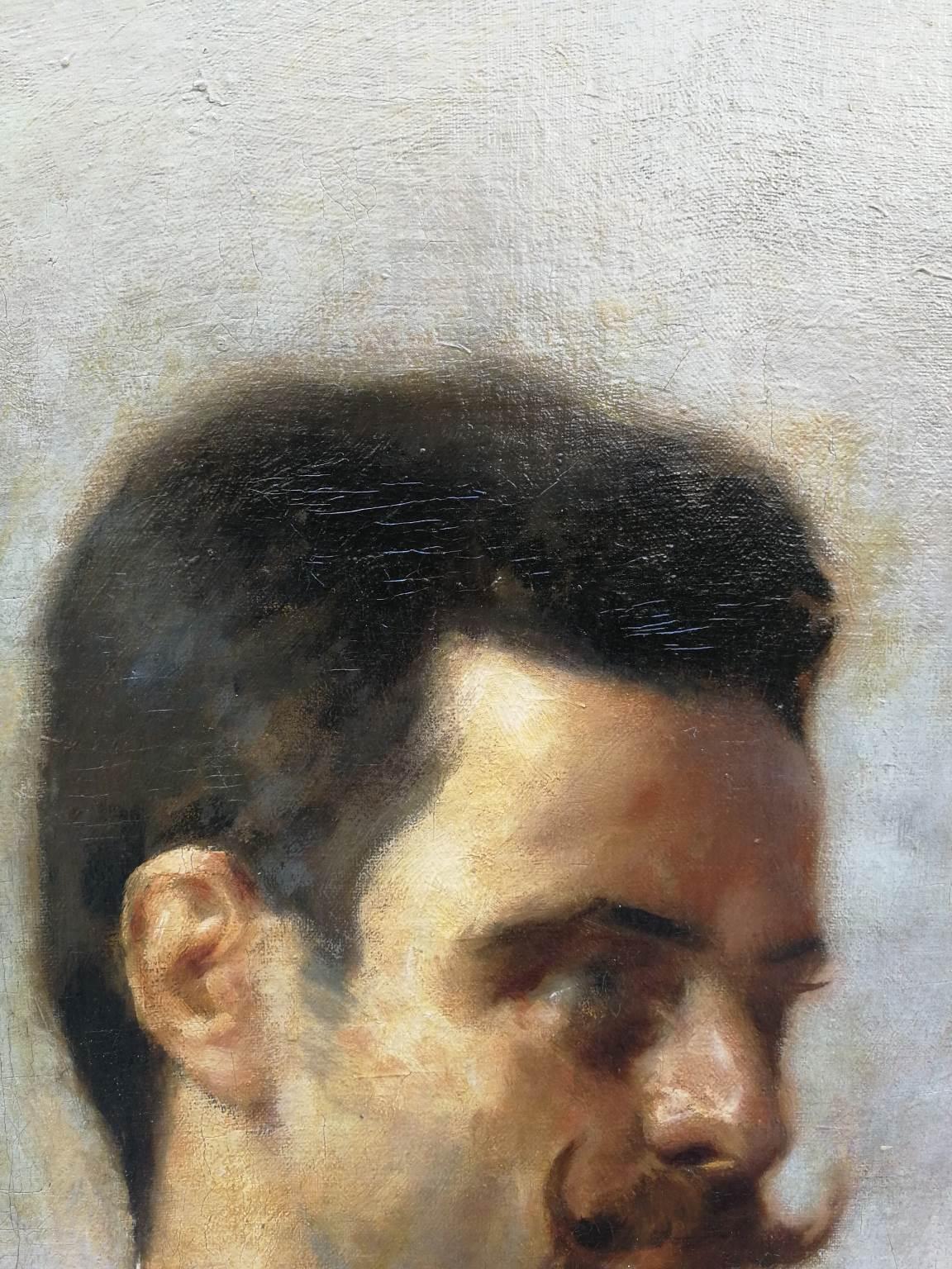 Signed Aleardo Villa Male Moustache Portrait 1890 circa oil canvas For Sale 2