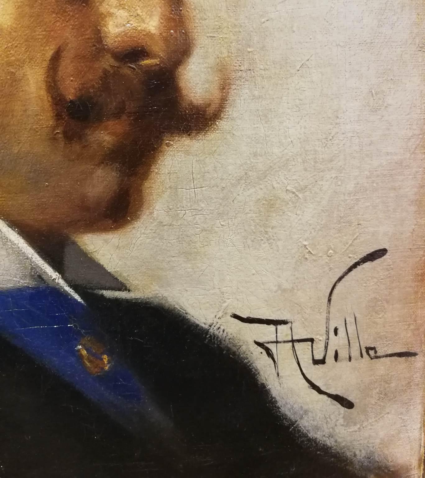 Signed Aleardo Villa Male Moustache Portrait 1890 circa oil canvas For Sale 3