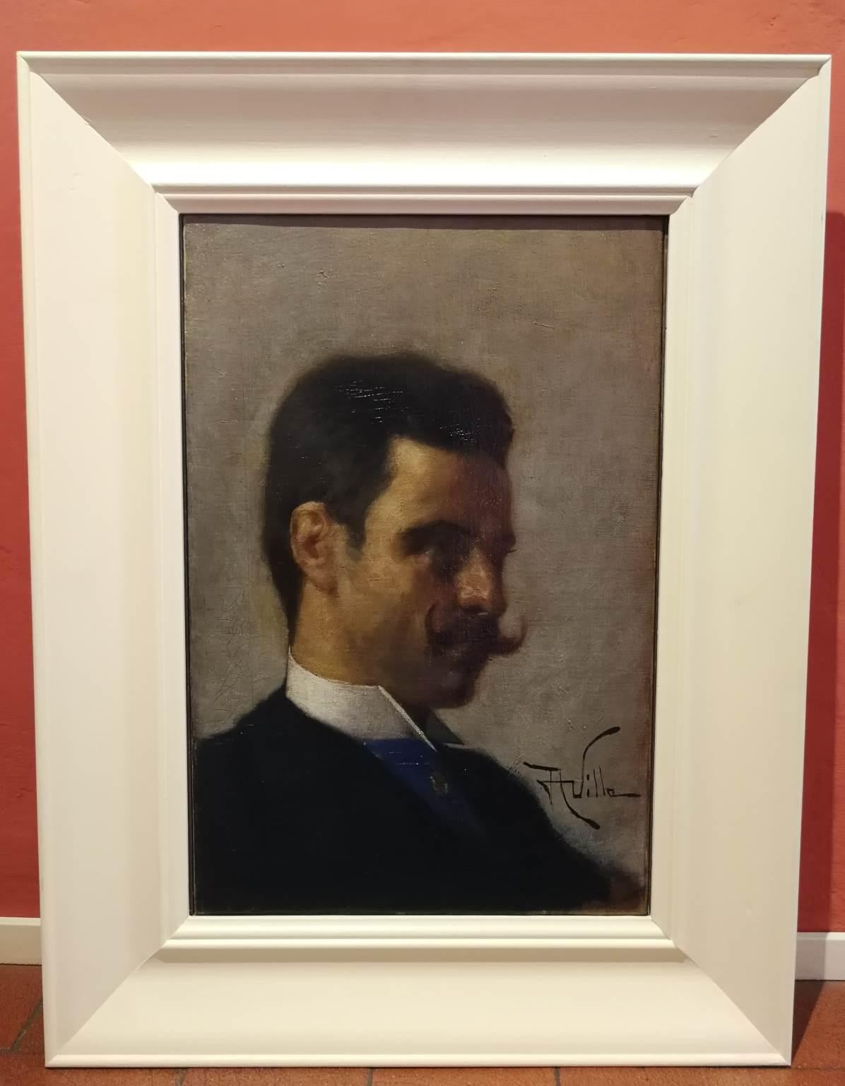 Portrait masculin de Villa Moustache sur toile à l'huile signée Aleardo, 1890 en vente 2