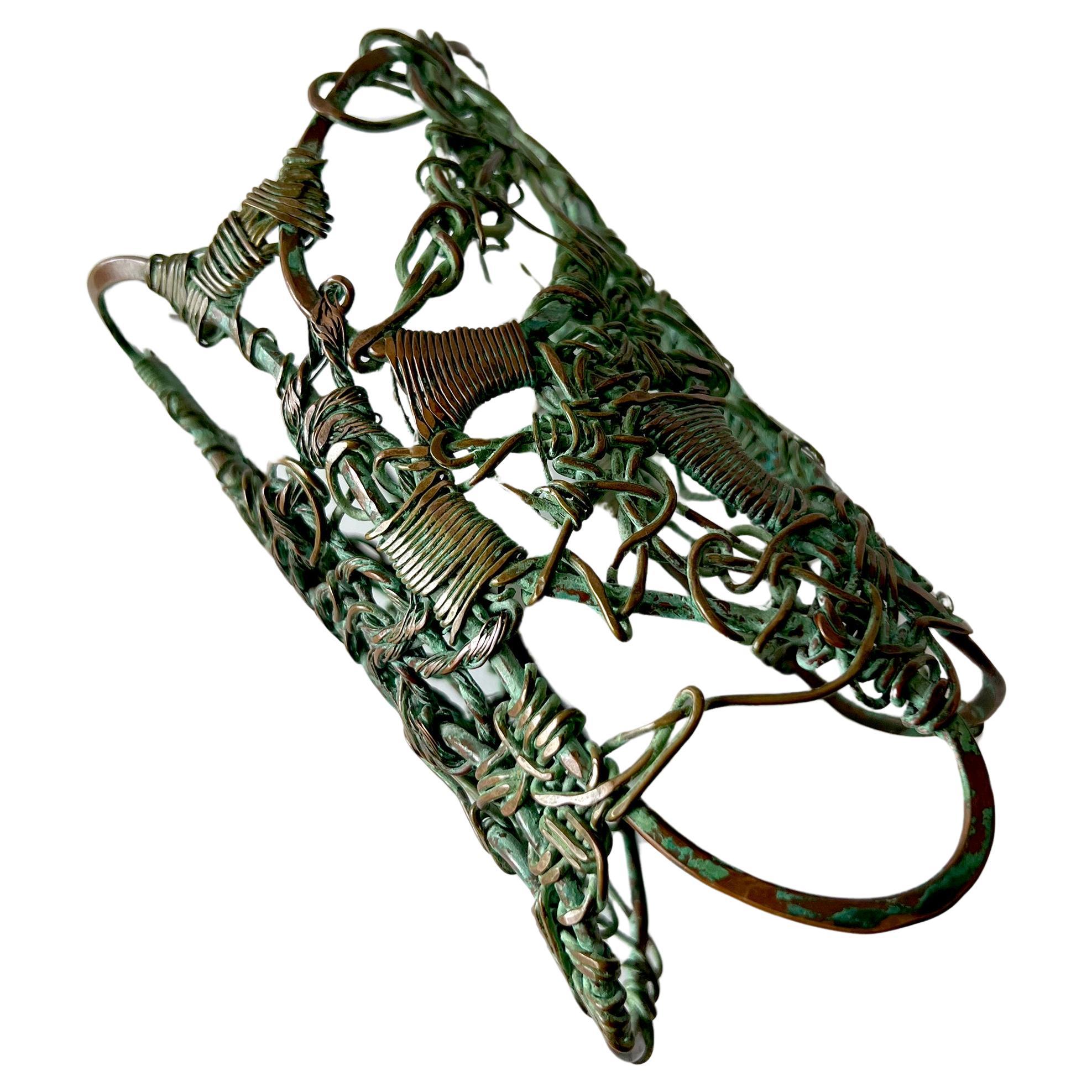 Alex and Lee Artisan Handmade Patinated Hammered Woven Brass Copper Wire Cuff Bon état - En vente à Palm Springs, CA