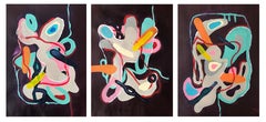 ADN 400, (Triptychon) . Abstraktes Gemälde in Mischtechnik auf Leinwand