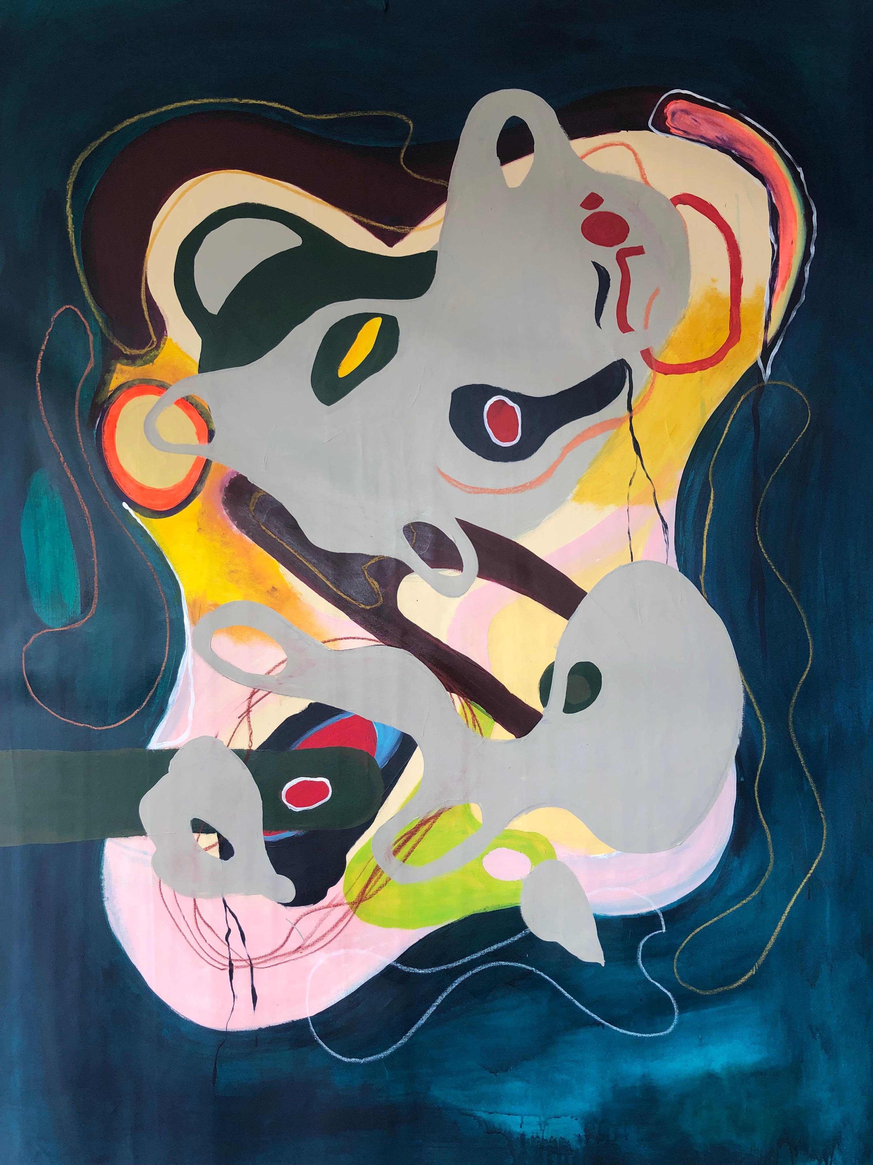 Atomo, Abstraktes Gemälde in Mischtechnik auf Leinwand