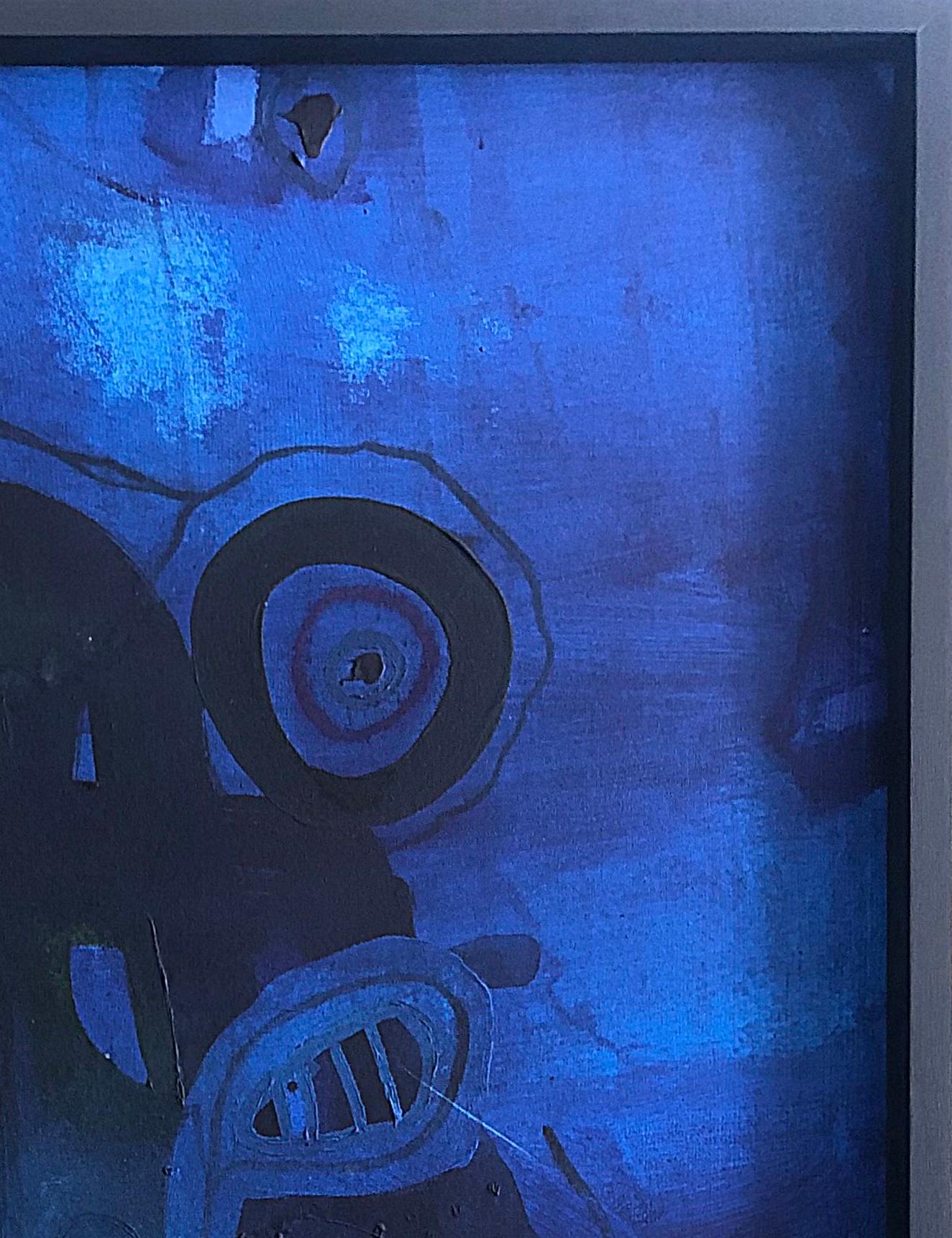 AZULES 1 & 2 Diptychon, 2021 von Alec Franco
Gemischter Umschlag auf rustikaler Leinwand
Gemischte Technik (Acryl und Ölpastell) auf Leinwand
Gesamtgröße: 117 cm H x 172 cm B
Bildgröße: 117 cm H x 86 cm B
Gerahmt
Unterzeichnet von der 