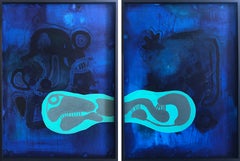  AZULES 1 & 2 Diptych. Mixed media Abstract painting on Canvas