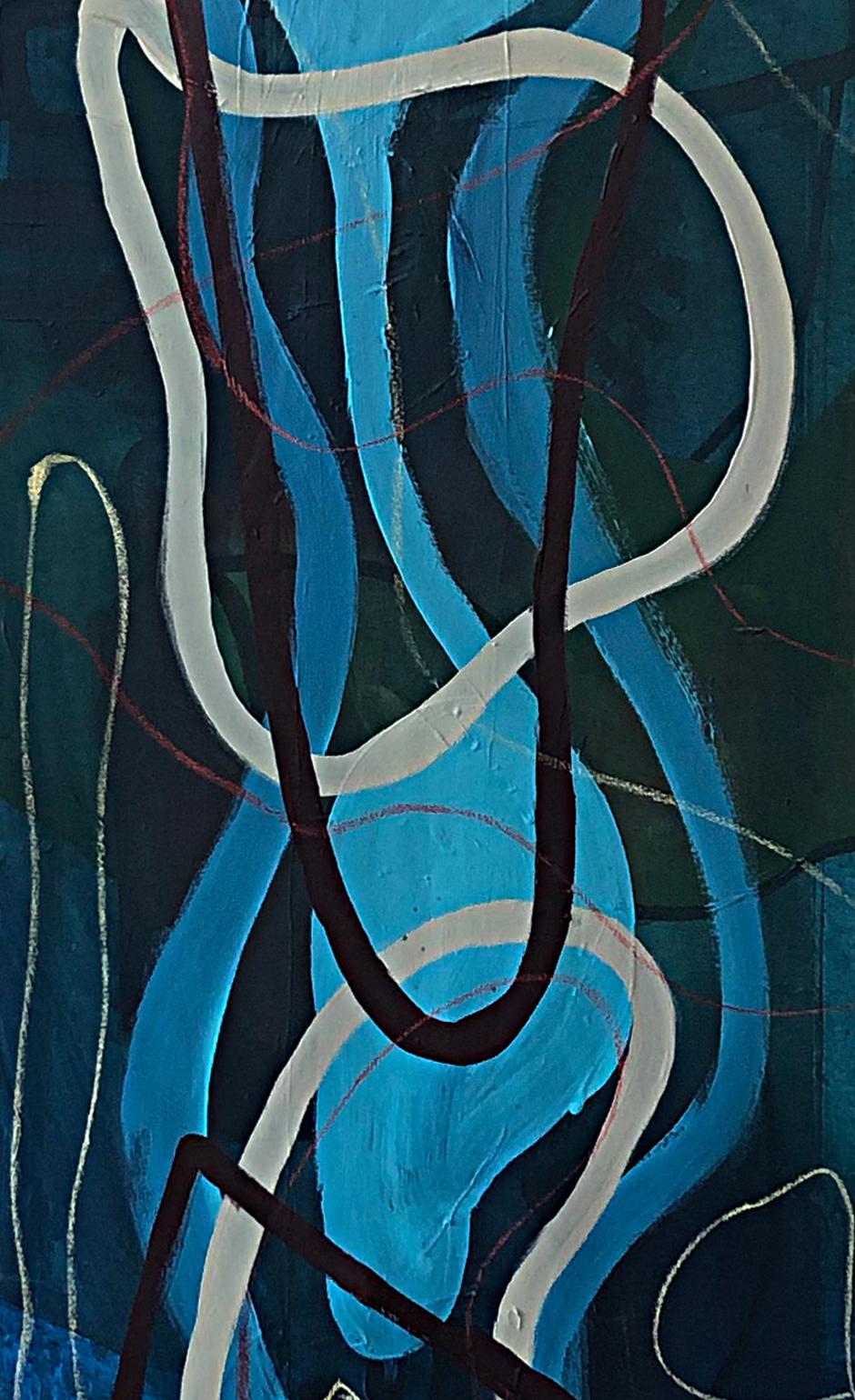 Circuito #16-B, by Alec Franco
From The Series Circuito 
Acrylic, pastel, and asphalt paint on canvas  
Image Size: 185 cm H X 45 cm W
Signed by artist
Mix media on canvas  
2019
_______
The artist's works are based on time and on informal aesthetic