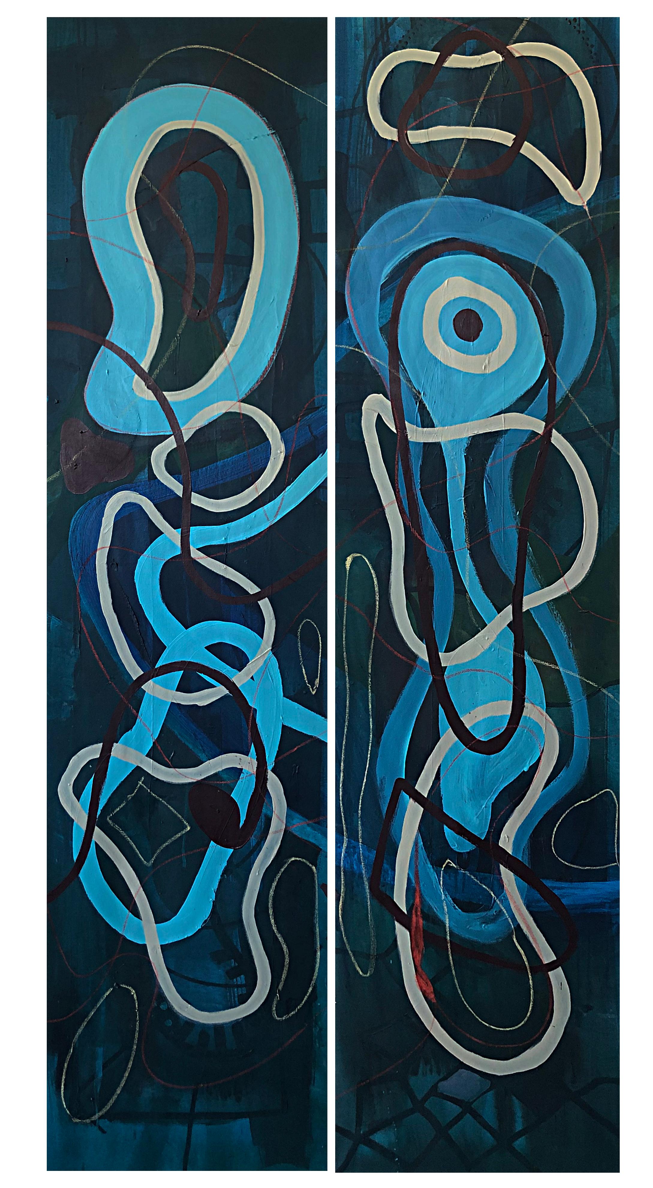 Alec Franco  Abstract Painting - Circuito #16  A- B Diptych. Mixed media Abstract painting on Canvas