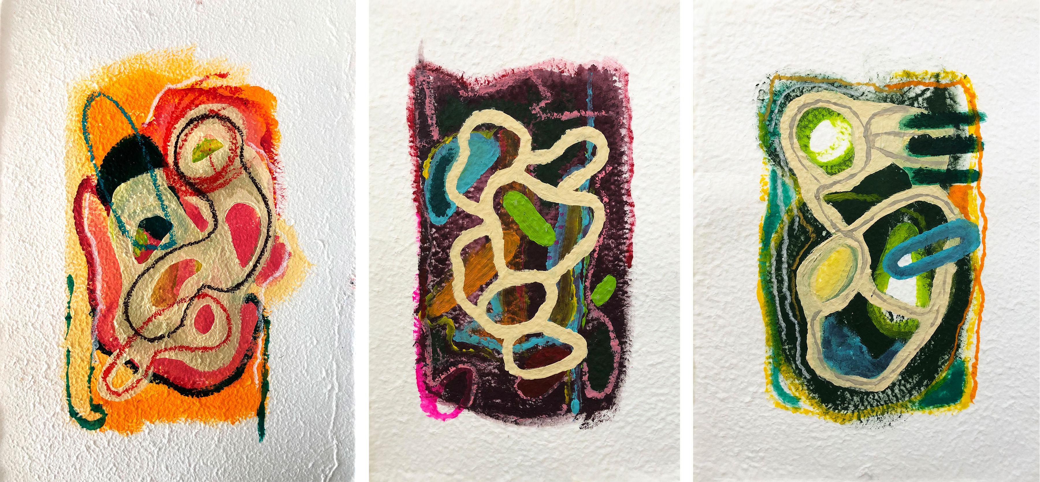 Gen #1, #5 e #4, Trittico. Pittura astratta a tecnica mista su carta