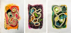 Gen #1, #5 und #4, Triptychon. Abstraktes Gemälde in Mischtechnik auf Papier