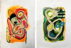 Gen #1 e #4, dittico. Pittura astratta a tecnica mista su carta