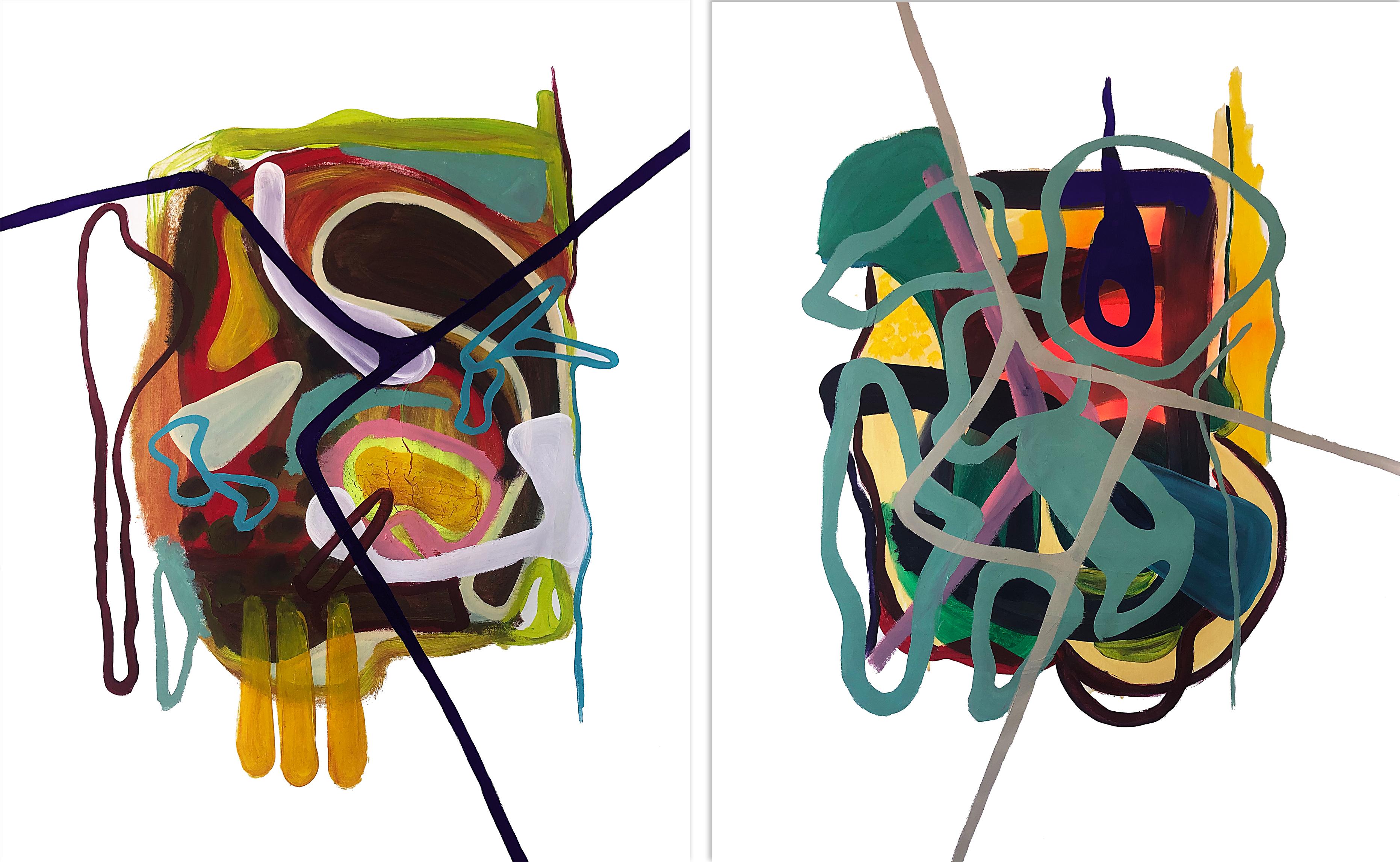 Alec Franco  Still-Life Painting - Plastic ADN V and IV, Diptych. Mixed media Abstract painting on a stretcher