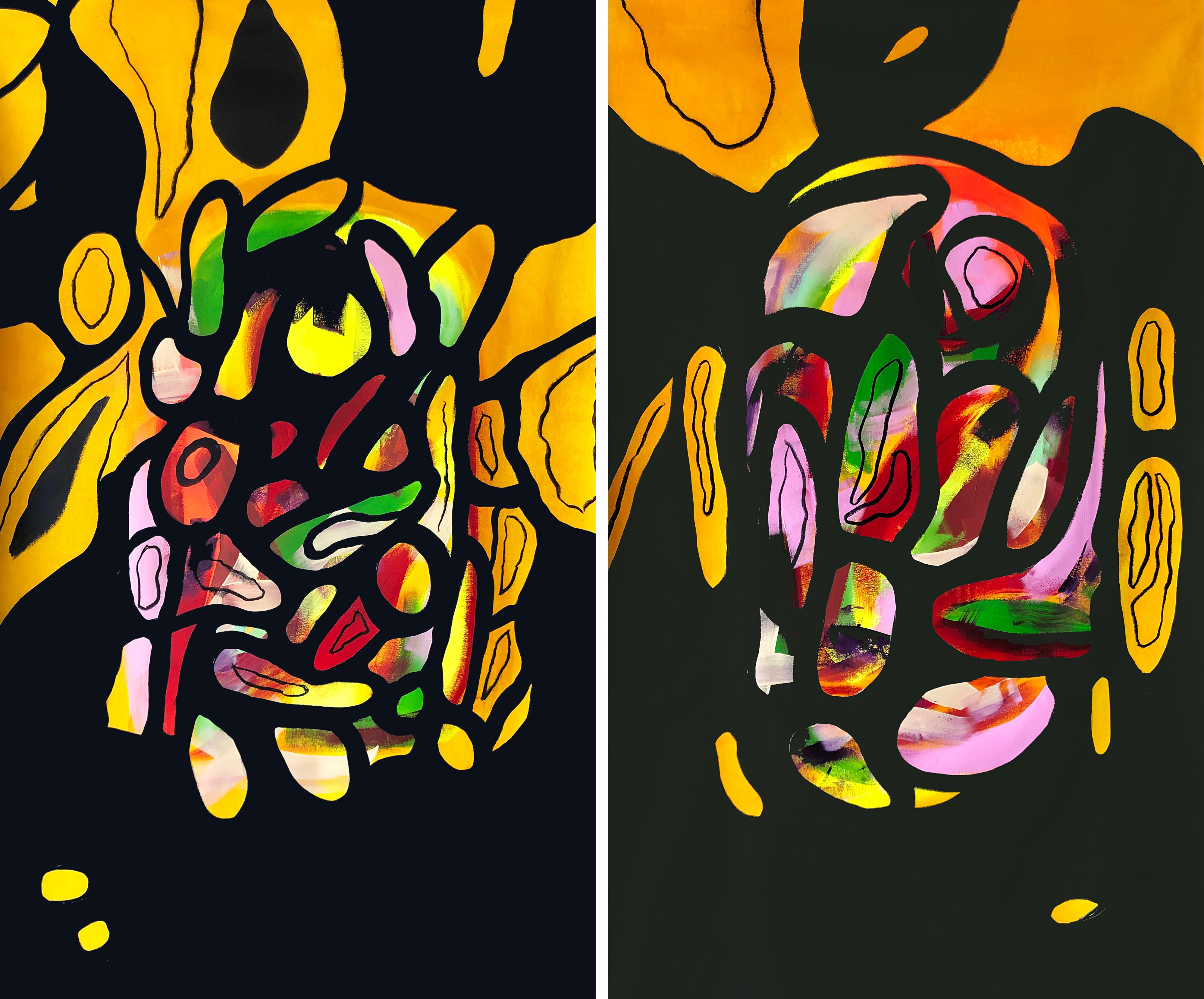  SILENCIO #1 und #2 Diptychon. Abstraktes Gemälde auf Leinwand – Mixed Media Art von Alec Franco 