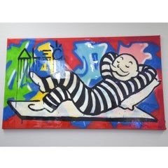 Peinture originale en acrylique monopoly « JAIL FREE » d'Alec avec certificat d'authenticité 2011