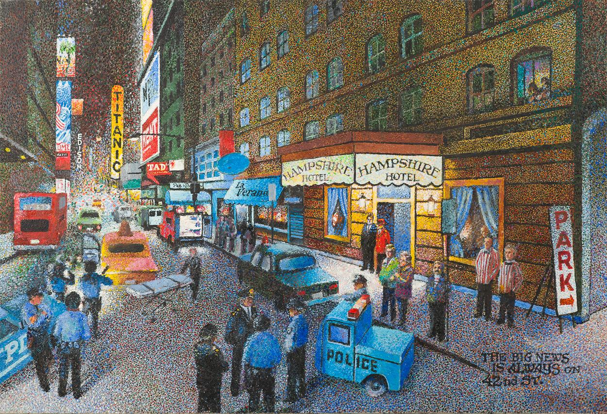 The Big News is Always on 42nd Street - Painting by Alec Montroy