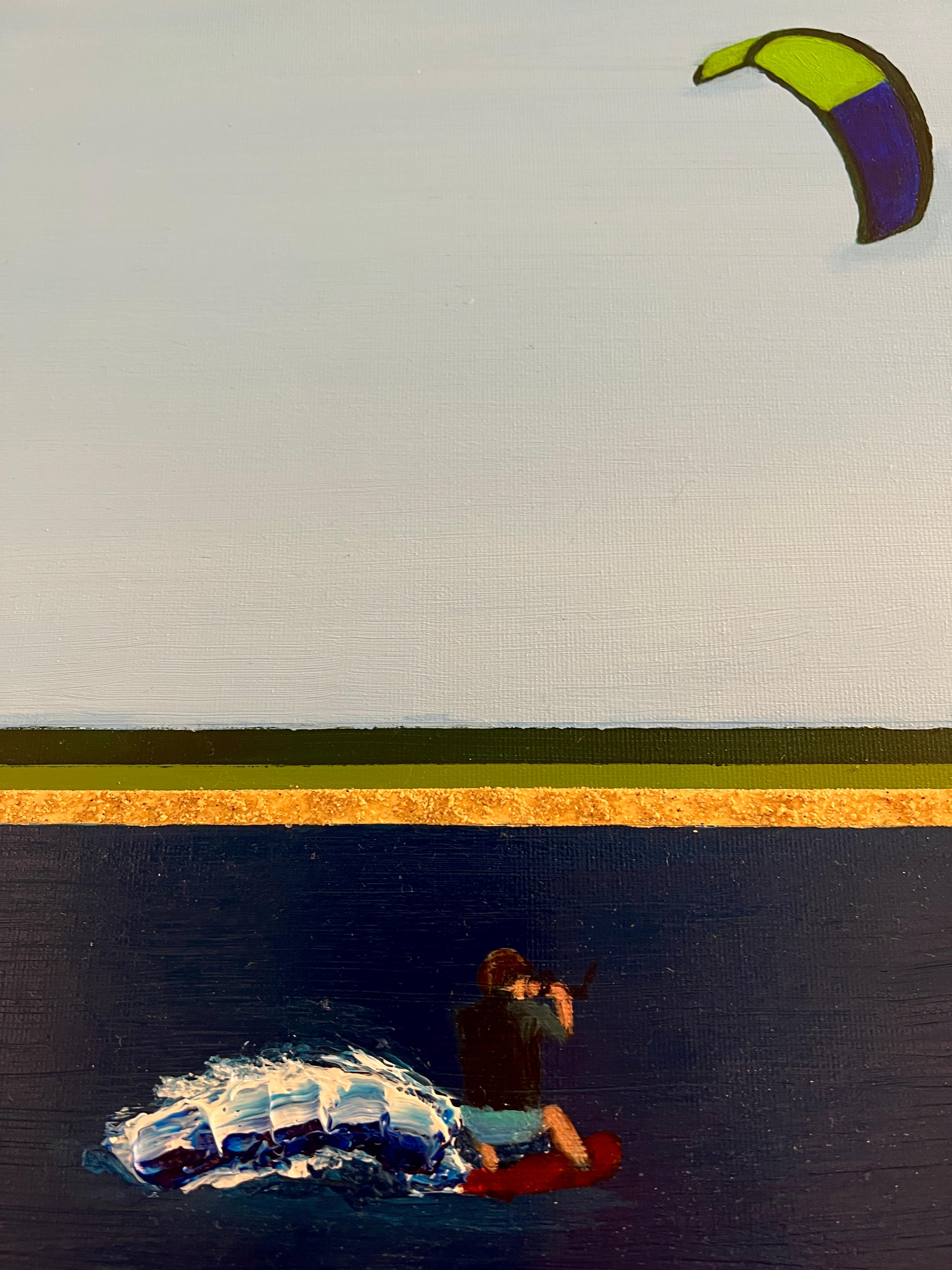 Gardiner's Bay a las 18:13: Pintura acrílica contemporánea de la orilla del mar - Figurative Painting Azul de Alec Waxman